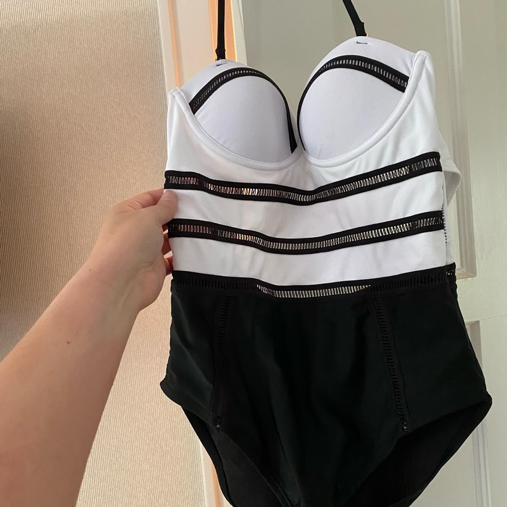 Black and white one piece swimsuit